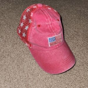 Patriotic Red Cap with American Flag